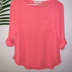 Bright pink loft new blouse with pocket *NWOT